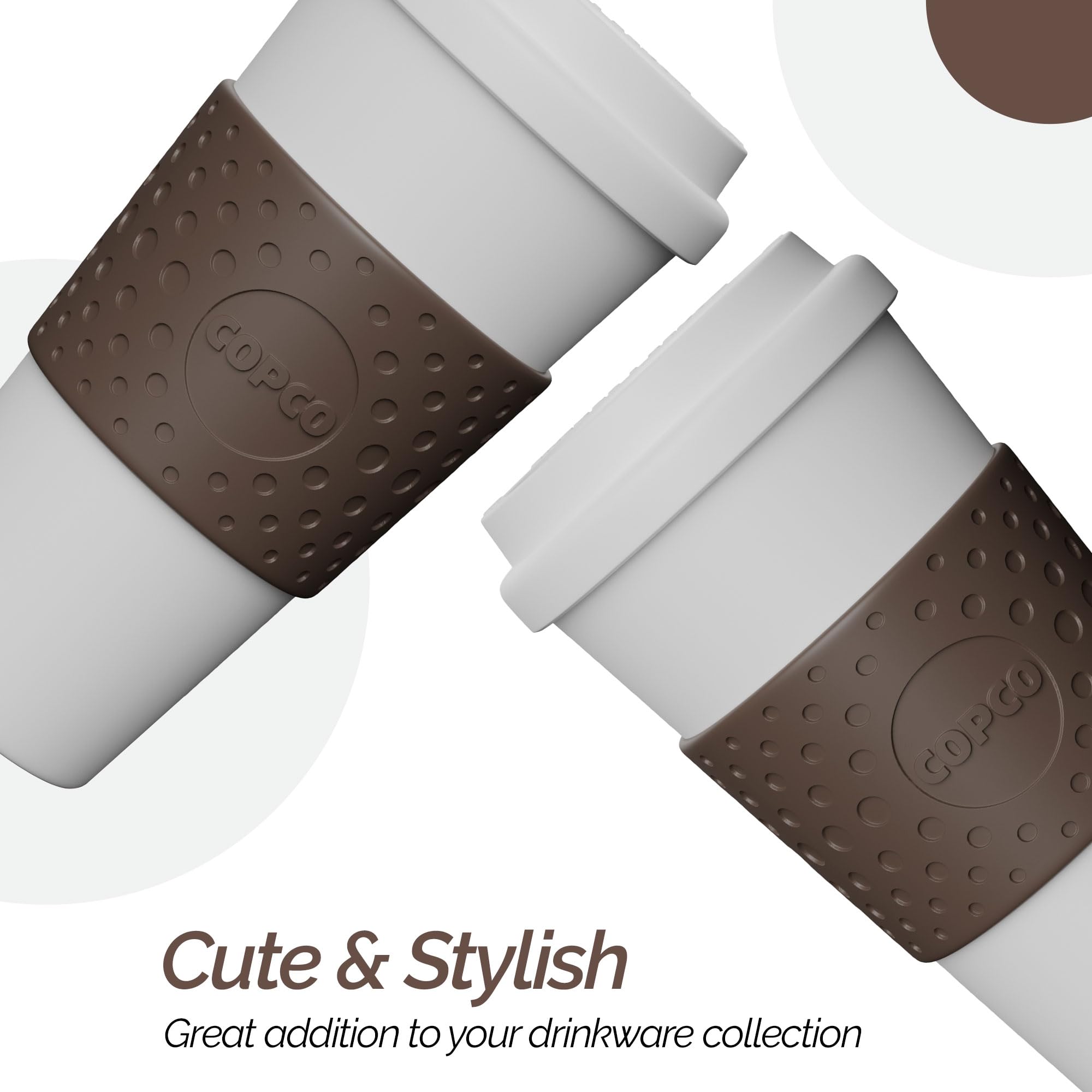 Copco Acadia Double Wall Insulated Plastic, Travel Mug With Non-Slip Sleeve, 16-Ounce, White/Brown